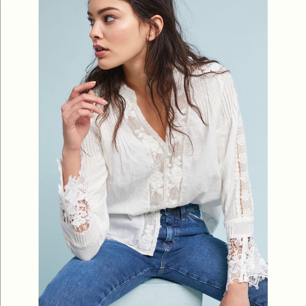 Anthropologie Lace-Accented Blouse